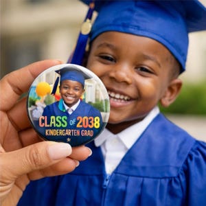 Kindergarten Graduation Button With Photo | Custom Pre K Grad Pin | Class of 2038 Keepsake | Personalized School Graduation Gift