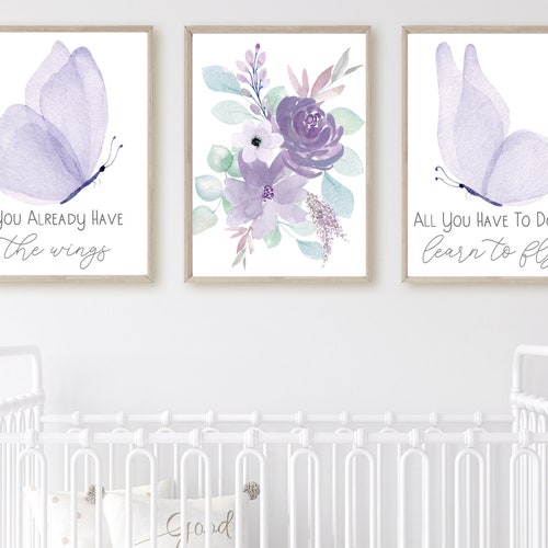 Butterfly Nursery Wall Decor Baby Girl Nursery Art Purple Etsy