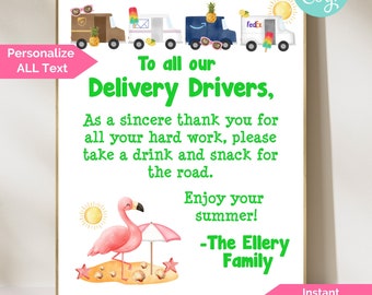 Personalized Delivery Driver Thank You Sign, Summer Delivery Driver Snack and Drink, UPS Fed Ex USPS Amazon Drivers, Take Snack