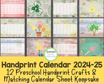 My Handprint Calendar 2024-2025, Memory Book Printable for Toddler, PreK, Preschool Kindergarten craft, Memory Book Handprint Art, Keepsake