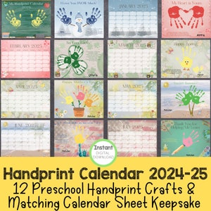 Il mio calendario delle impronte delle mani 2024-2025, libro dei ricordi stampabile per bambini piccoli, PreK, artigianato per la scuola materna prescolare, libro dei ricordi stampato a mano, ricordo
