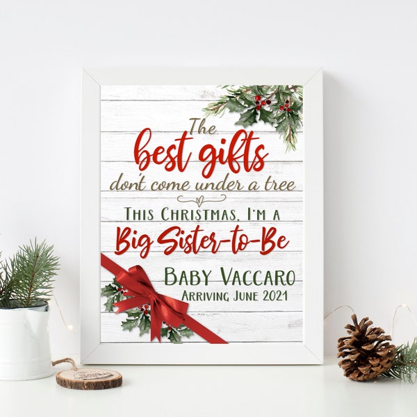 Christmas Pregnancy Announcement Big Brother Big Sister Sign-Rustic Christmas & Holiday Baby Brother Baby Sister Printable -Sibling Reveal