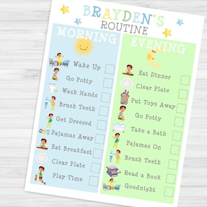 Toddler Boy Daily Routine Chart Checklist-printable Morning & Bedtime ...