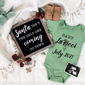 Christmas Digital Pregnancy Announcement for Social Media -Baby Reveal Expecting-Personalize- Flat Lay-Onesie Letter Board Baby Announcement