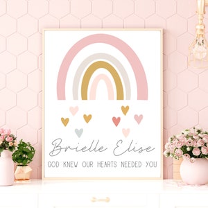 Pink Nursery Wall Decor for Baby Girl - Personalized Nursery Wall Art - Rainbow Baby Wall Art - Girls Nursery or Kids Room Printable Decor