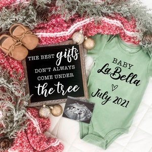 Christmas Digital Pregnancy Announcement for Social Media -Baby Reveal Expecting-Personalize- Flat Lay-Onesie Letter Board Baby Announcement