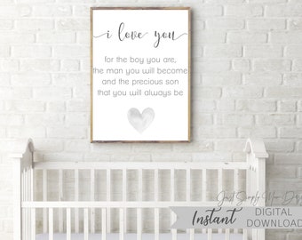 Grey Nursery Wall Decor for Baby Boy Nursery - Baby Wall Decor Downloadable Prints - I Love You Son Quote Printable Wall Art - Printable