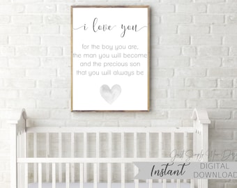 Grey Nursery Wall Decor for Baby Boy Nursery - Baby Wall Decor Downloadable Prints - I Love You Son Quote Printable Wall Art - Printable