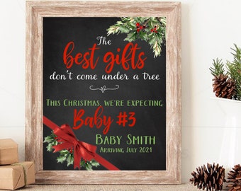 Christmas Pregnancy Announcement Baby #3 Sign -Chalkboard Christmas & Holiday Expecting Printable- 3rd Sibling Reveal - Big Brother Sister