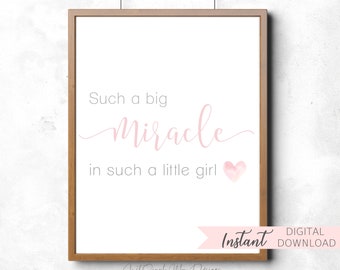 Pink Nursery Wall Decor for Baby Girl Nursery - Blush Baby Girl Wall Decor Downloadable Prints - Miracle Quote Printable Wall Art for Girls