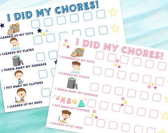 Toddler Chore Chart -Printable Reward Sticker Chart Young Children -Download and Print File -Girl or Boy Motivation Chart for Daily Routines