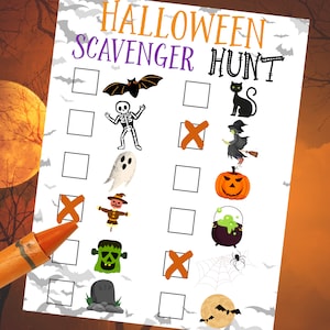 Halloween Speurtocht - Peutervriendelijk - Afdrukbaar download- en printbestand - Halloween Party Games voor kinderen en peuters - Val buiten
