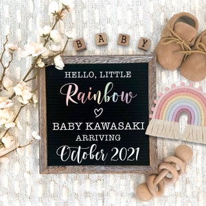 Rainbow Pregnancy Announcement Digital Download for Social Media Baby Announcement Flat Lay Baby Reveal Board Digital Baby Announcement image 4