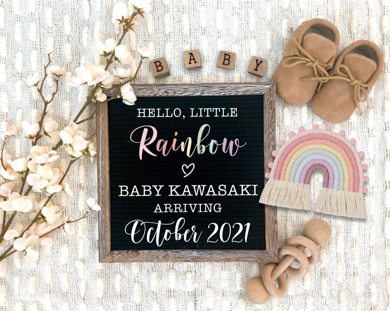 Rainbow Pregnancy Announcement Digital Download for Social Media Baby Announcement Flat Lay Baby Reveal Board Digital Baby Announcement image 4