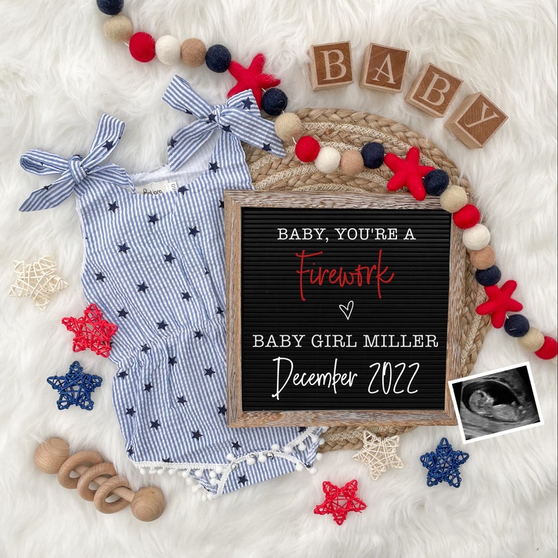 Fourth of July Girl Pregnancy Announcement Digital for Social Media Baby Announcement It's a Girl Gender Reveal July 4th Memorial Day image 7