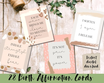 Birth Affirmation Cards- Birth Mantras for Childbirth, Home birth, Labor & Delivery, Natural Birth, Strong Mom -Digital Download to Laminate