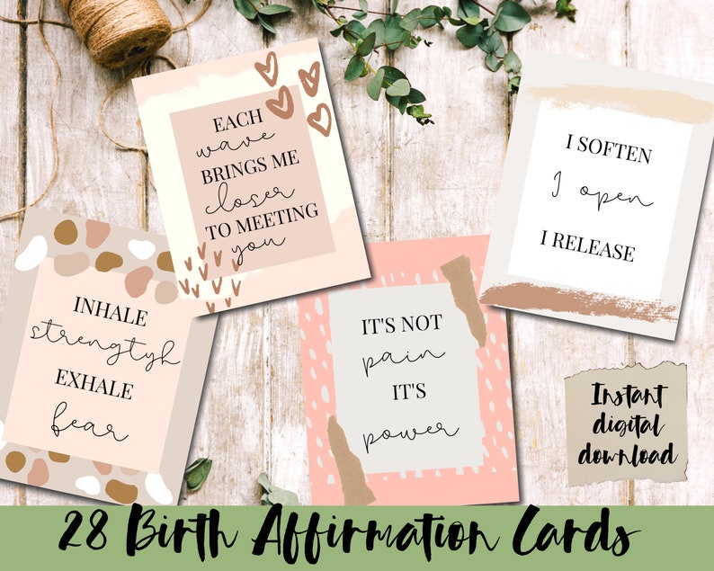 Birth Affirmation Cards Birth Mantras for Childbirth, Home birth, Labor & Delivery, Natural Birth, Strong Mom Digital Download to Laminate image 1