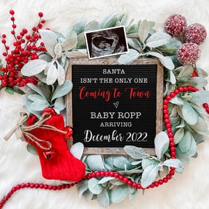 Christmas Digital Pregnancy Announcement for Social Media -Baby Reveal Expecting- Many Phrase Options- Floral Letter Board Baby Announcement