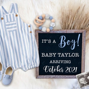 Boy Pregnancy Announcement for Social Media Digital Letter Board for Gender Reveal or Baby Announcement Customize & Personalize image 1