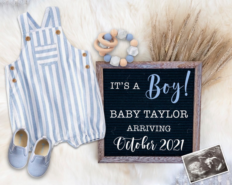 Boy Pregnancy Announcement for Social Media Digital Letter Board for Gender Reveal or Baby Announcement Customize & Personalize image 1