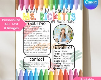 Meet the Teacher Editable Template - Back to School Printable - Open House Teacher Handouts - Teacher Information - Classroom Letter