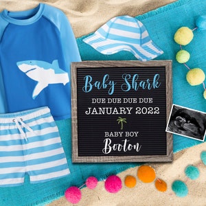 Junge Sommer Digitale Schwangerschaft Ankündigung für Social Media -Baby Ankündigung -Gender Reveal -Sommer Schwangerschaft Ankündigung -Beach boy