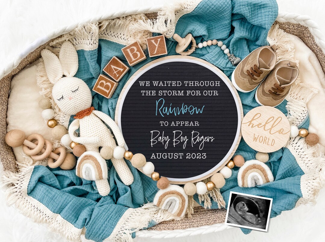 Boy Gender Reveal Pregnancy Announcement Digital Rainbow Baby Announcement Sign Baby Boy Reveal