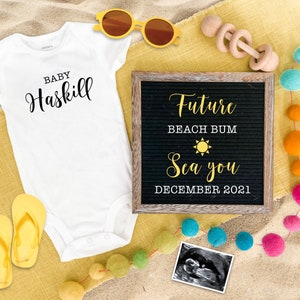 Zomerzwangerschapsaankondiging Digitaal voor sociale media - Baby Reveal - Strandbaby - Genderneutraal - Digitale babyaankondiging