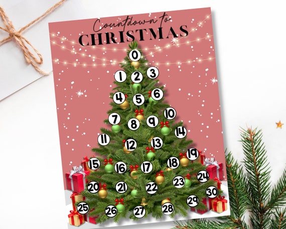 Calendario d Adviento imprimible para decoración navideña