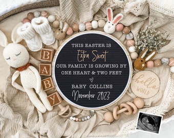 Easter Pregnancy Announcement Digital - Neutral Baby Announcement Sign-  Baby Reveal for Social Media - Spring Pregnancy Announcement