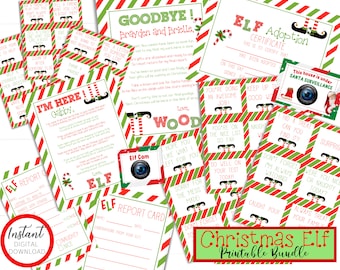 Cartas y actividades de elfos navideños imprimibles-Diversión navideña y navideña de Papá Noel para niños-Kit de paquete imprimible de elfos personalizado-Boleta de calificaciones de elfos