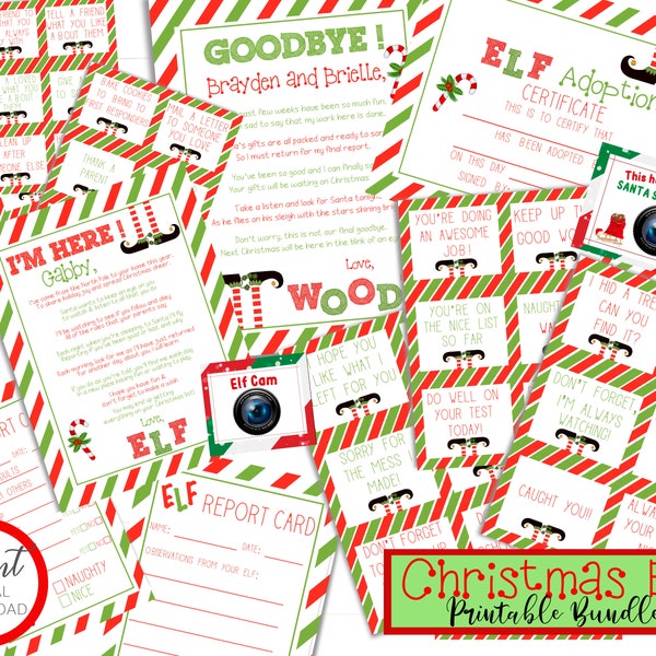 Printable Christmas Elf Letters and Activities-Christmas & Holiday Santa Fun for Kids-Personalized Elf Printable Bundle Kit-Elf Report Card