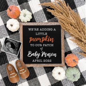 Fall Digital Pregnancy Announcement for Social Media -Baby Reveal Halloween Autumn -Personalize -Flat Lay-Letter Board Baby Announcement