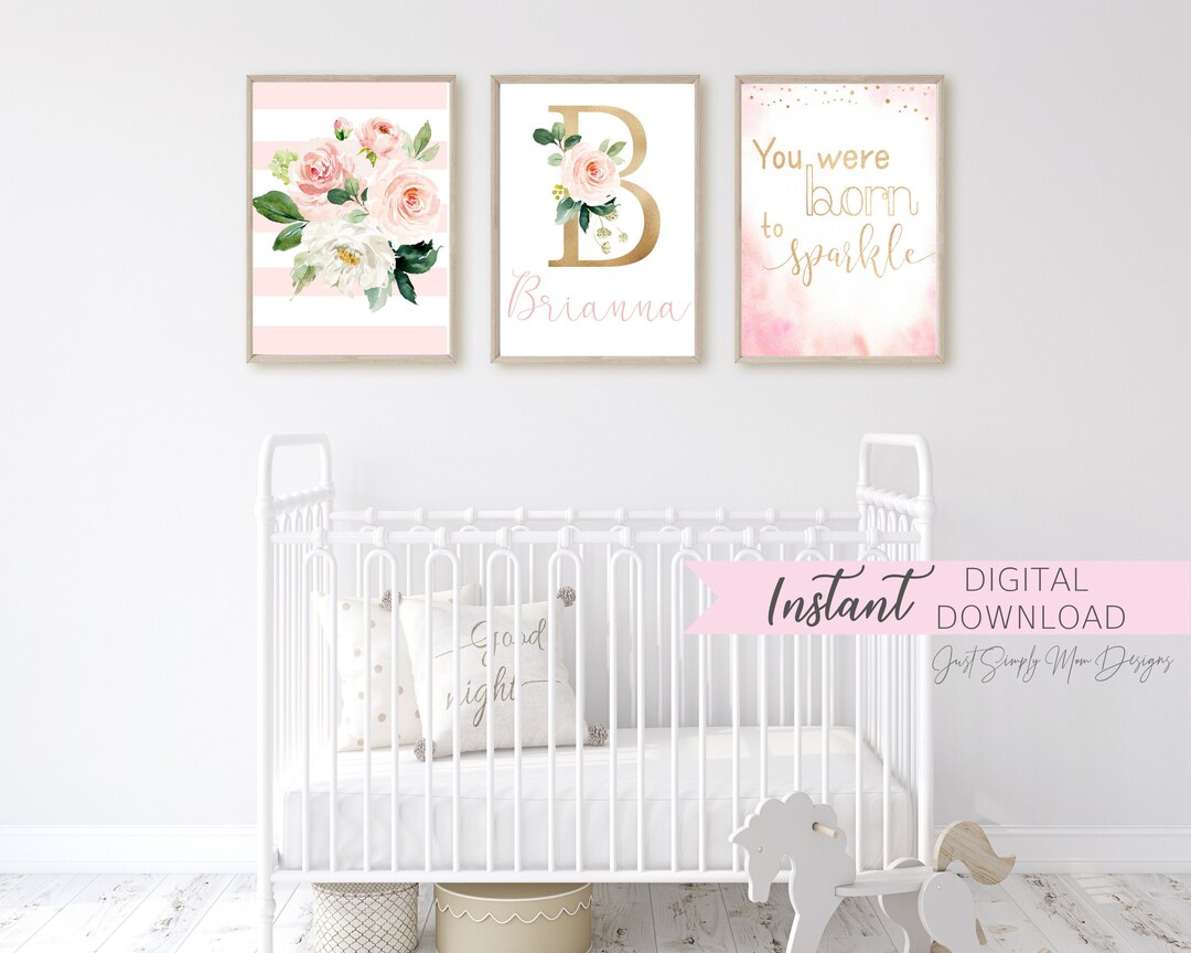 Blush Pink Floral Nursery Wall Decor for Baby Girl Nursery- Pink and ...