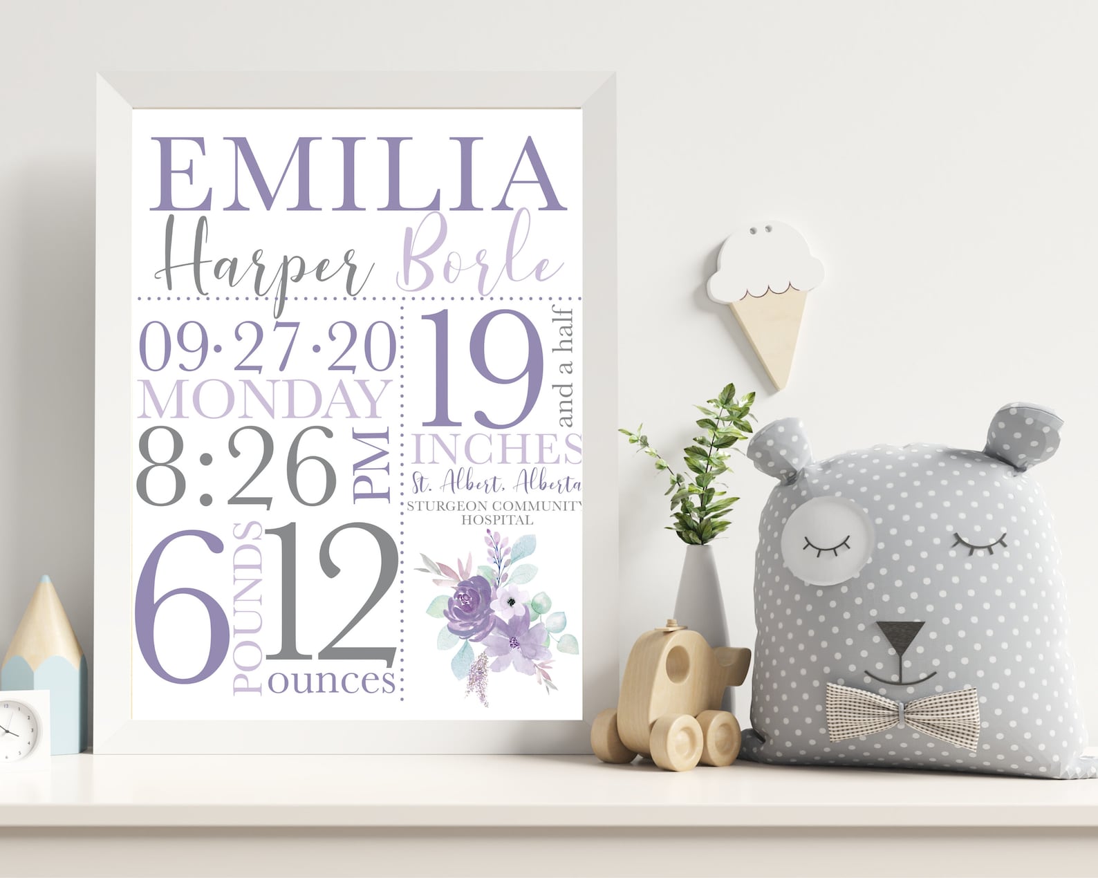 Purple Birth Stats Printable Nursery Decor Sign for Baby Girl Etsy