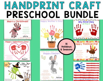 All Year Handprint Craft Bundle For Babies, Toddlers, Preschoolers - Memory Printable Wall Art Craft or Decor for Home - All Seasons