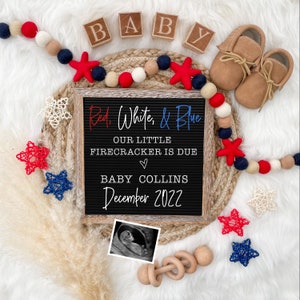 Digital nedladdning av graviditetsmeddelande för sociala medier för fjärde juli - Babymeddelande - Amerika - Baby Reveal - 4 juli - Memorial Day