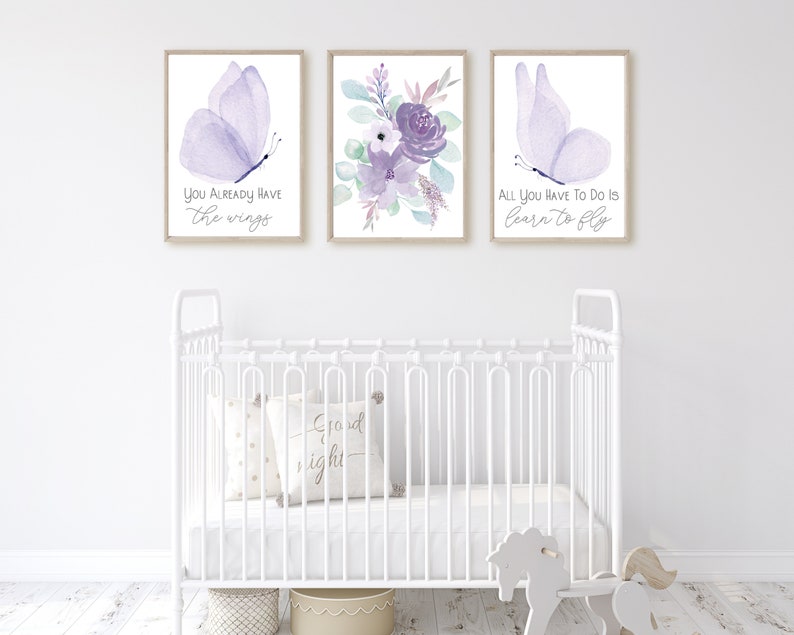Purple Nursery Wall Decor for Baby Girl Nurseryfloral Etsy Canada
