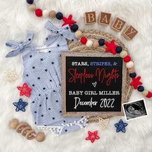 Fourth of July Girl Pregnancy Announcement Digital for Social Media Baby Announcement It's a Girl Gender Reveal July 4th Memorial Day image 1