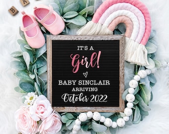 Girl Digital Pregnancy Announcement for Social Media - Rainbow Baby Gender Reveal - Flat Lay -Miracle Baby Reveal Board - It's a Girl