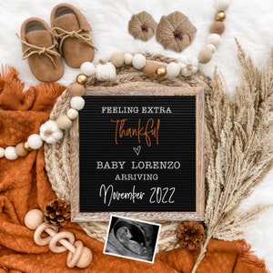 Fall Digital Pregnancy Announcement for Social Media - Baby Reveal Thanksgiving Autumn Pumpkin -Personalize -Letter Board Baby Announcement