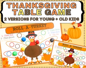 Thanksgiving Table Game for Kids - Toddler, Preschool, Older Kid Friendly Printable Download File - Thanksgiving Fall Party Game -Dice Candy