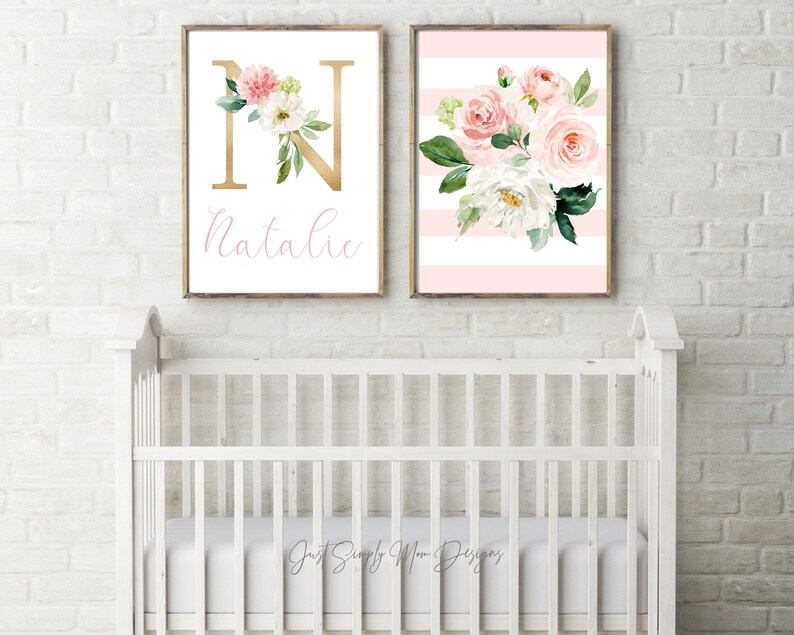 Blush Pink Floral Nursery Wall Decor for Baby Girl Nursery- Pink and ...