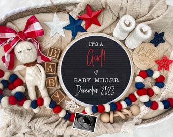 Fourth of July Girl Pregnancy Announcement Digital for Social Media -Baby Announcement- It's a Girl -Gender Reveal - July 4th -Memorial Day