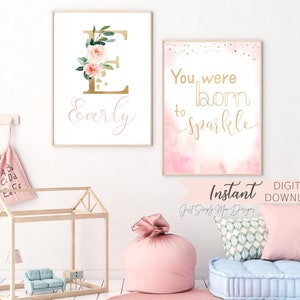 Blush Pink Floral Nursery Wall Decor for Baby Girl Nursery- Pink and ...