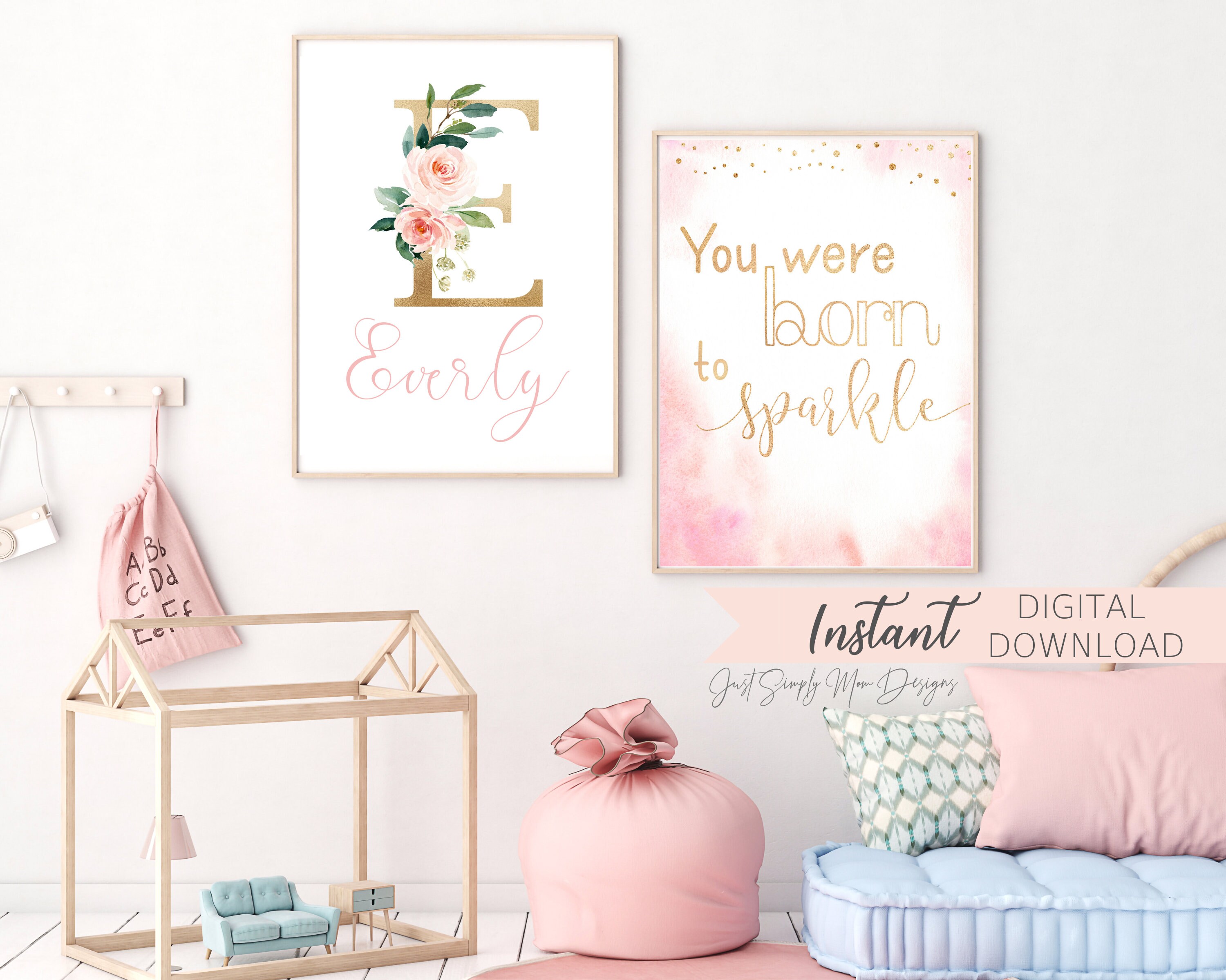Blush Pink Floral Nursery Wall Decor for Baby Girl Nursery- Pink and ...