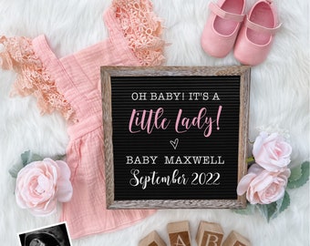Girl Pregnancy Announcement for Social Media - Digital Letter Board for Gender Reveal or Baby Announcement - Customize & Personalize