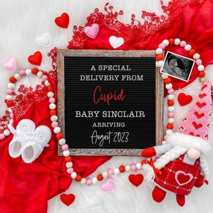 Valentine's Day Pregnancy Announcement Digital Download for Social Media Baby Announcement-Baby Reveal Board Sweetheart Cupid image 6