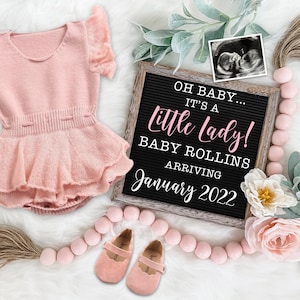 Girl Pregnancy Announcement for Social Media - Digital Letter Board for Gender Reveal or Baby Announcement - Customize & Personalize