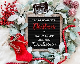 Christmas Digital Pregnancy Announcement for Social Media -Baby Reveal Expecting- Many Phrase Options- Floral Letter Board Baby Announcement